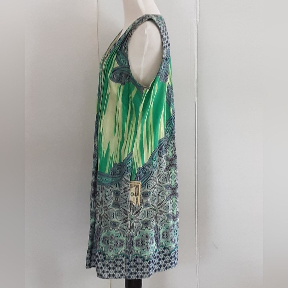 PLUS SZ 14 Rabbit Rabbit Rabbit Designs Blue Green Abstract Print Sun Dress - Picture 3 of 10
